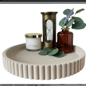 Round Concrete Decorative Tray for Coffee Table | Modern Circle Centerpiece for Home Decor