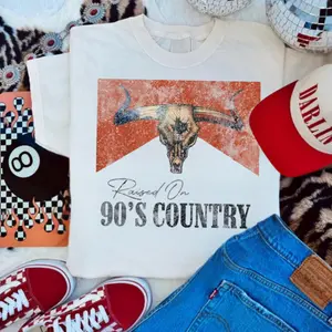 Raised on 90s country shirt, distressed country love gift 90s, country concert outfits, vintage 90s country, western outfits women, women's graphic tees, western clothing, cowgirl outfits stuff, western tops clothes