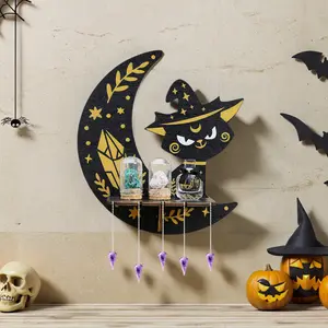 DIY Halloween Wooden Floating Shelf, Easy Assembly Wall-Mounted Display Rack, Perfect for Party & Holiday Decoration, Living Room Organizer, Vintage Home Decor