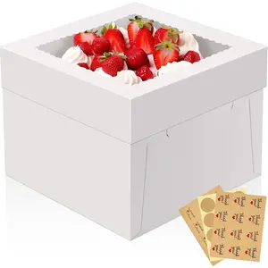 20 count Cake Boxes, 12x12x8 Inch Tall Cake Box with Clear Window, White Square Bakery Boxes, Disposable Cardboard Cake Containers with  for Multi-Layer Cake Pie Dessert Wedding Birthday (20)