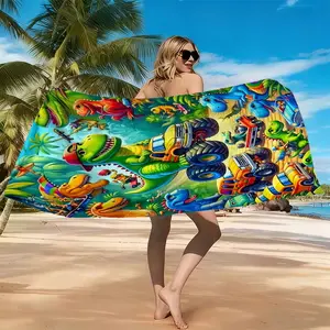 Dinosaur-Themed Printed Beach Towel, Suitable for Various Occasions Such As Vacations, Fitness, and Dinosaur Enthusiast Activities. It Is Highly Absorbent, Quick-Drying, Lightweight, and Durable, Easily Elevating the Fun and Style of Your Summer Outings.