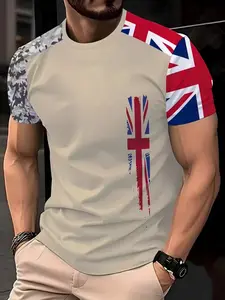 Men's Short Sleeve 3D Fashion Casual Round Neck T-Shirt, All over Print, Slim-Fitting, H-Type Silhouette, Suitable for All Seasons