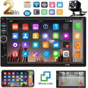 Double Din Car Stereo Featuring a 7-Inch HD Touchscreen Digital Display, MP5 Player, Wireless Multimedia Capabilities, And Support for Mirror Link, Wireless, USB, Steering Wheel Control, FM, AUX, TF Card, Car Audio