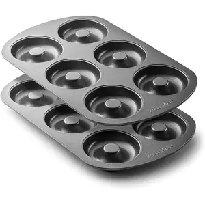 Premiere Donut Pan for Baking | Nonstick 12.5 x 8.5" Doughnut Pan with 6-Doughnut Molds | Steel Donut Trays | Make  Bagels and Cake Donuts (2)