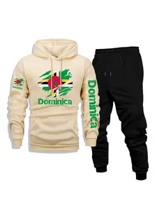 Men's Casual Hoodie & Pants Set, Dominica Print - Comfortable, Versatile & Breathable for Daily Wear, Outdoor Activities, Front Kangaroo Pocket, Machine Washable, Fleece Lined 2-Piece Set for Fall & Winter, Perfect as a Surprise Gift