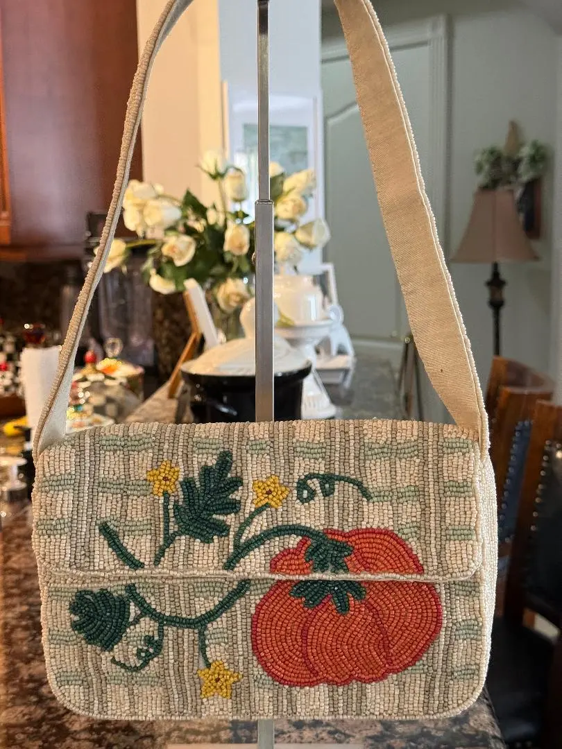 Women's Pumpkin Patch Beaded Shoulder Bag, Trending Beaded Purse Shoulder Bag for Resort Collection, Shoulder Bags