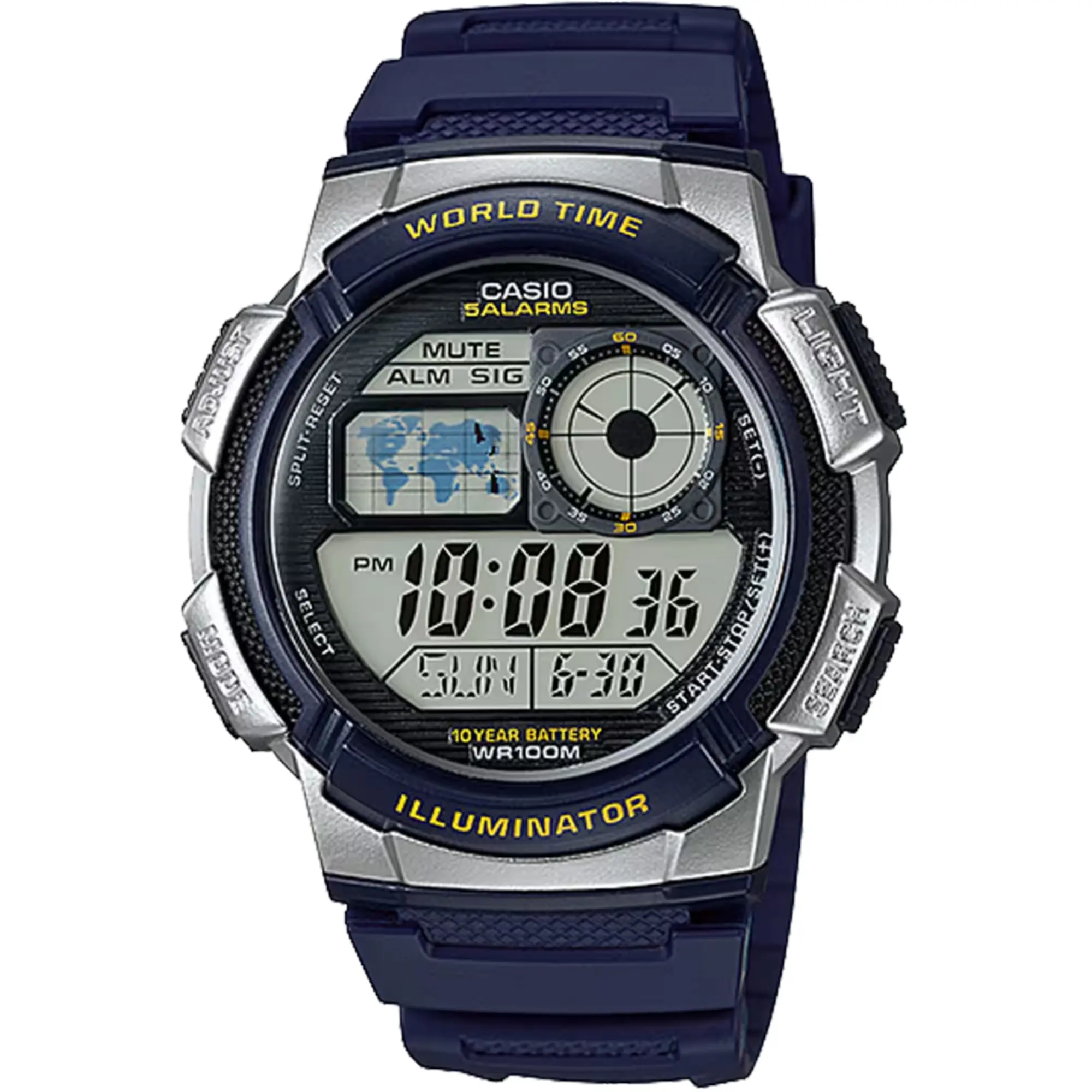 Casio Men’s World Time Blue Resin Digital Watch - AE-1000W-2A2VCF