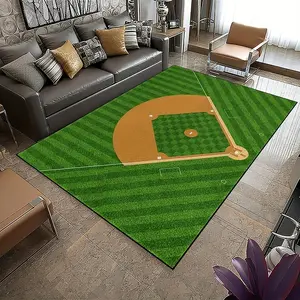 1-piece Set of American Baseball Field Pattern Carpet, Home Decorative Rug, with Sporty and Casual Style, Creating An Immersive Sports Atmosphere with Highly Restored Baseball Field Textures, Suitable for Living Rooms, Children's Rooms, Fan Themed Bars
