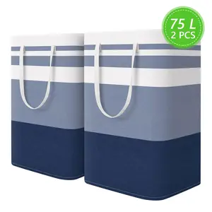 2-Pack Large 75L Tall Clothes Storage Hampers, Waterproof Freestanding Collapsible Laundry Baskets with Durable Handles, for Toys & Laundry in Household & College Dorms - Gradient Black, Tall Shape