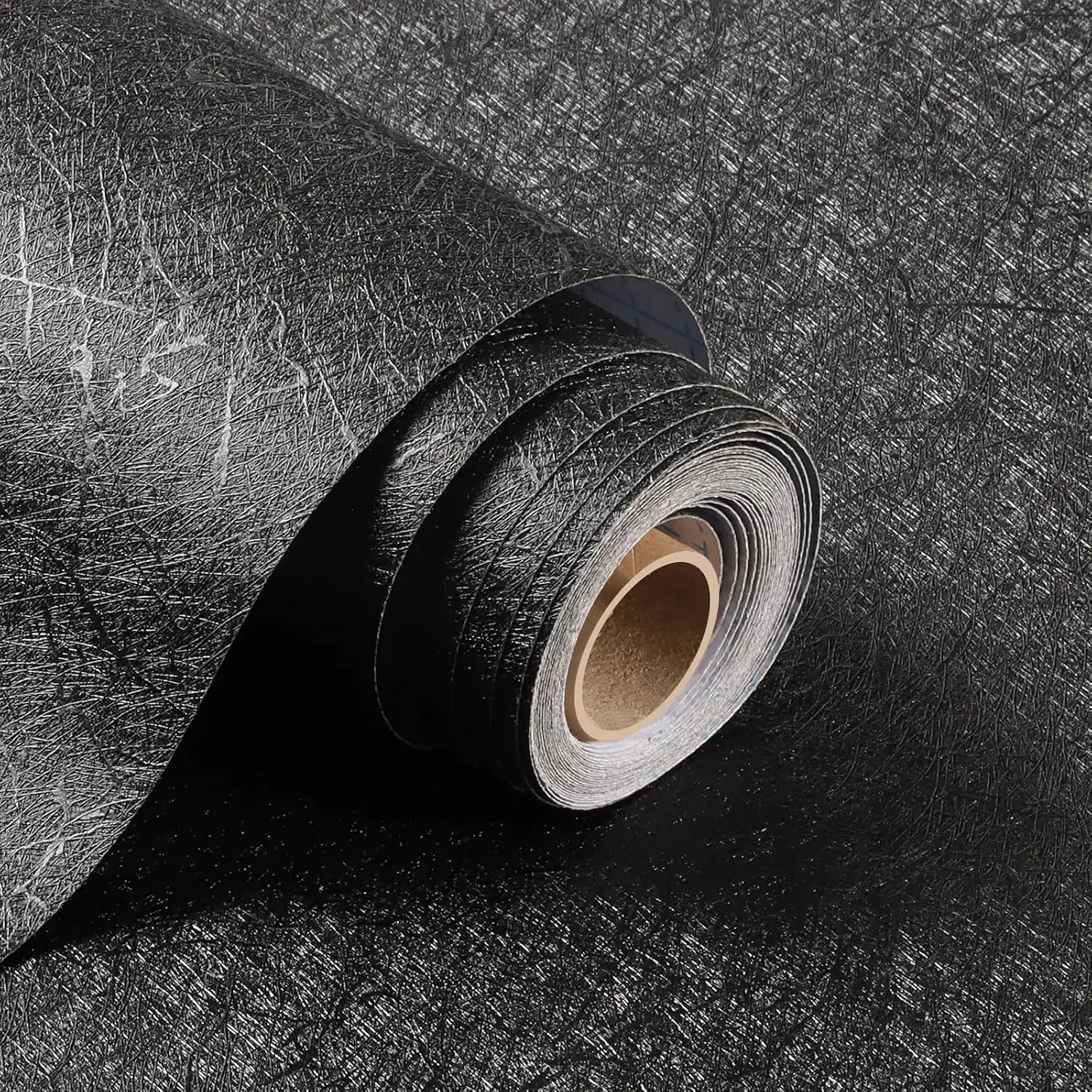 Black Silk Wallpaper Peel and Stick, 17" x 118" Embossed Textured Self Adhesive Wallpaper, Contact Paper Removable Waterproof Kitchen Vinyl Wrap Cabinet Furniture Textured Renter Friendly Wall