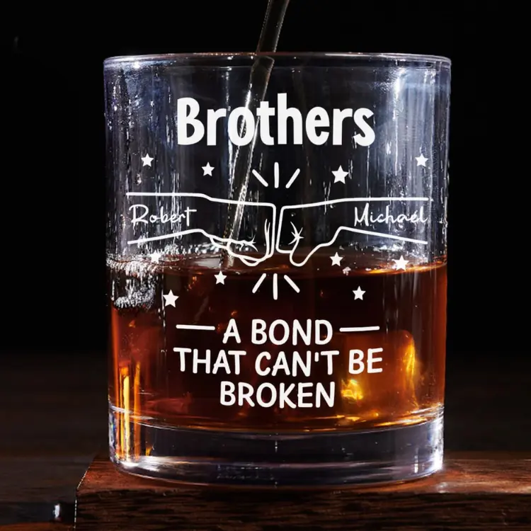 Wrappiness Engraved Personalized Whiskey Glass - Bond Between Brothers, Funny Birthday Keepsake, Men's Day Gift for Him, Custom Name Drinkware