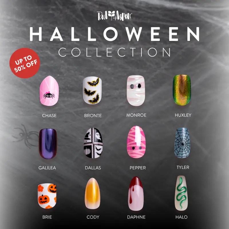 Red Aspen Halloween Press On Nails Collection Salon-Quality Damage-Free 2-Week Wear Nail Dashes