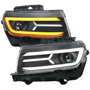 2014-2015 Chevrolet Camaro LED Strip Projector Headlights w/ Sequential Turn Signal Lights (Matte Black Housing/Clear Lens)