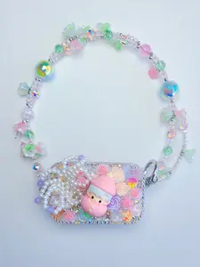 DIY Handmade Phone Back Clip with Sparking Chain/Handpainted beads and Cute Figurines for Phone, bag, keychain accessories