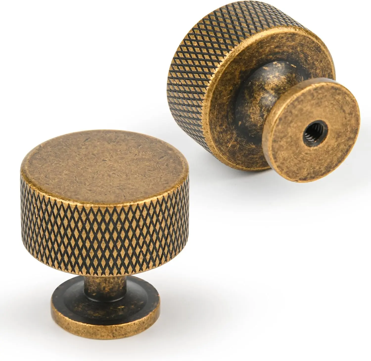5 Pack Matt Coffee Bronze Solid Brass Kitchen Cabinet Knobs,Drawer Pulls, 1.1 Inch 27mm Diameter, Modern Furniture Handles for Cupboard Wardrobe(Modern Reticulation)