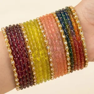 21 Pcs Raindrop Glass Bangles with Kundan Style Glass Stone Bangle Set for Party and Wedding