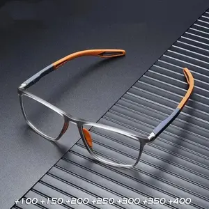 Flexible TR90 Reading Glasses for Men, Bendable Unbreakable Frame, Anti Blue Light, Spring Hinge Sports Presbyopia Glasses, +1.00D to +4.00D, Multi-Face Fit