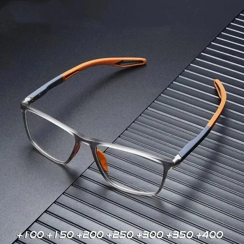 Flexible TR90 Reading Glasses for Men, Bendable Unbreakable Frame, Anti Blue Light, Spring Hinge Sports Presbyopia Glasses, +1.00D to +4.00D, Multi-Face Fit