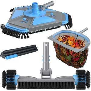 4-in-1 Deluxe Swimming Pool Cleaning Kit - Includes Upgrade Triangular Pool Vacuum , Detachable Brush, Deep Leaf Skimmer Net, Adjustable  Pole Inground & Above Ground Pools