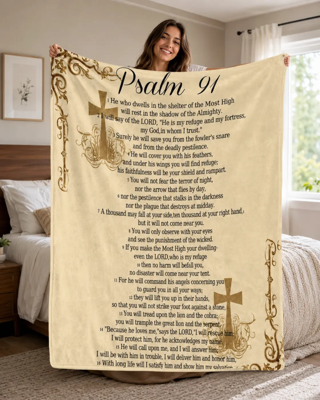 Psalm 91 Christian Flannel Throw Blanket, Bible Verse Prayer Blanket, Soft Scripture Faith Blanket for Adults, Religious Home Decor Gift for Couch, Bed & Sofa