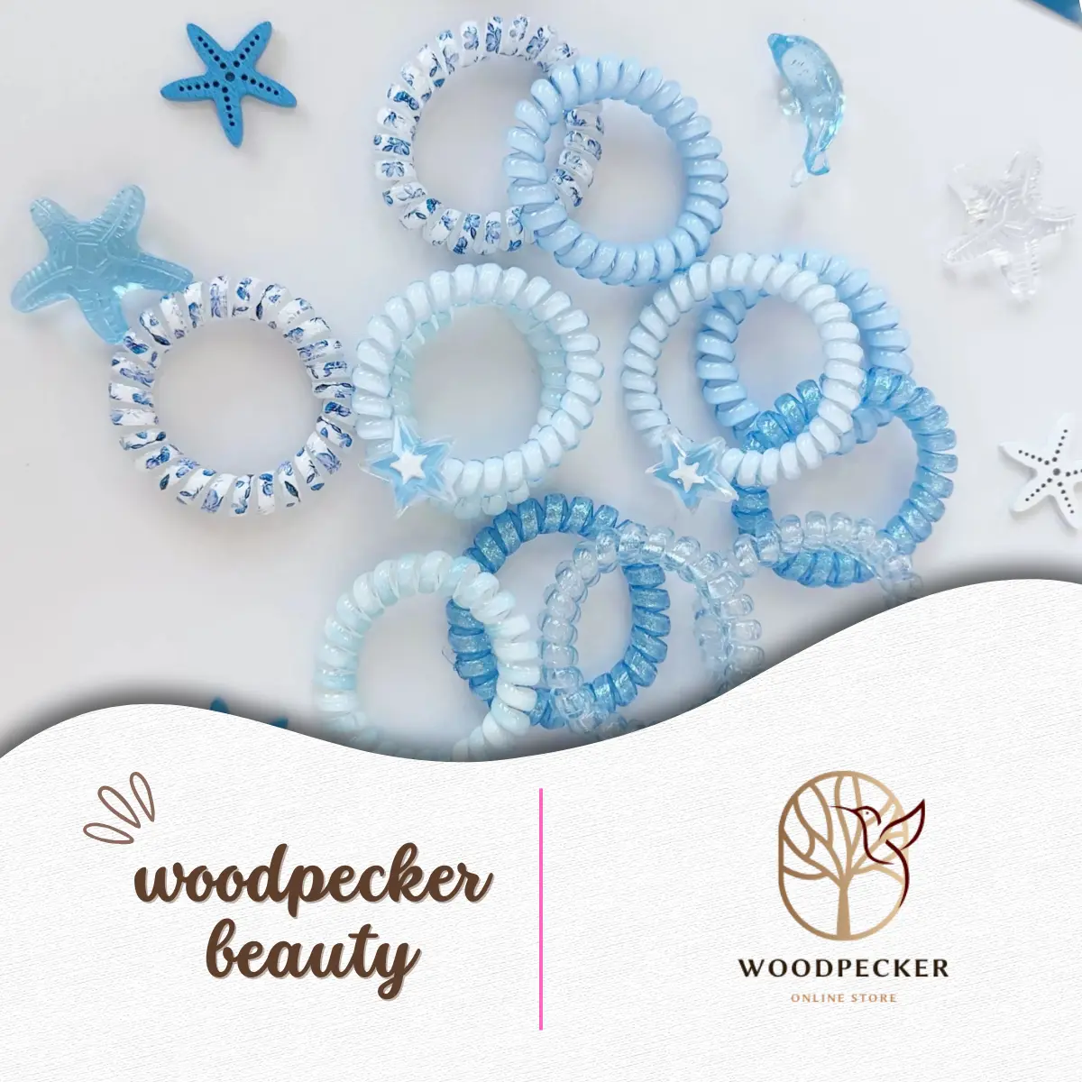 Blue Starry Hair Accessories Ocean-Inspired Blue Spiral Hair Ties - Stylish & Comfortable for Everyday or Beach Days