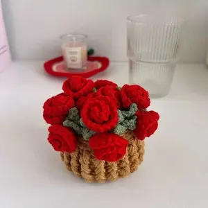 Pure Handmade Yarn Crochet Heat Insulation Mat, Rose Flower Coaster, Finished Ornament, Desktop Decoration, Creative Holiday Gift. Perfect for Home Decor.