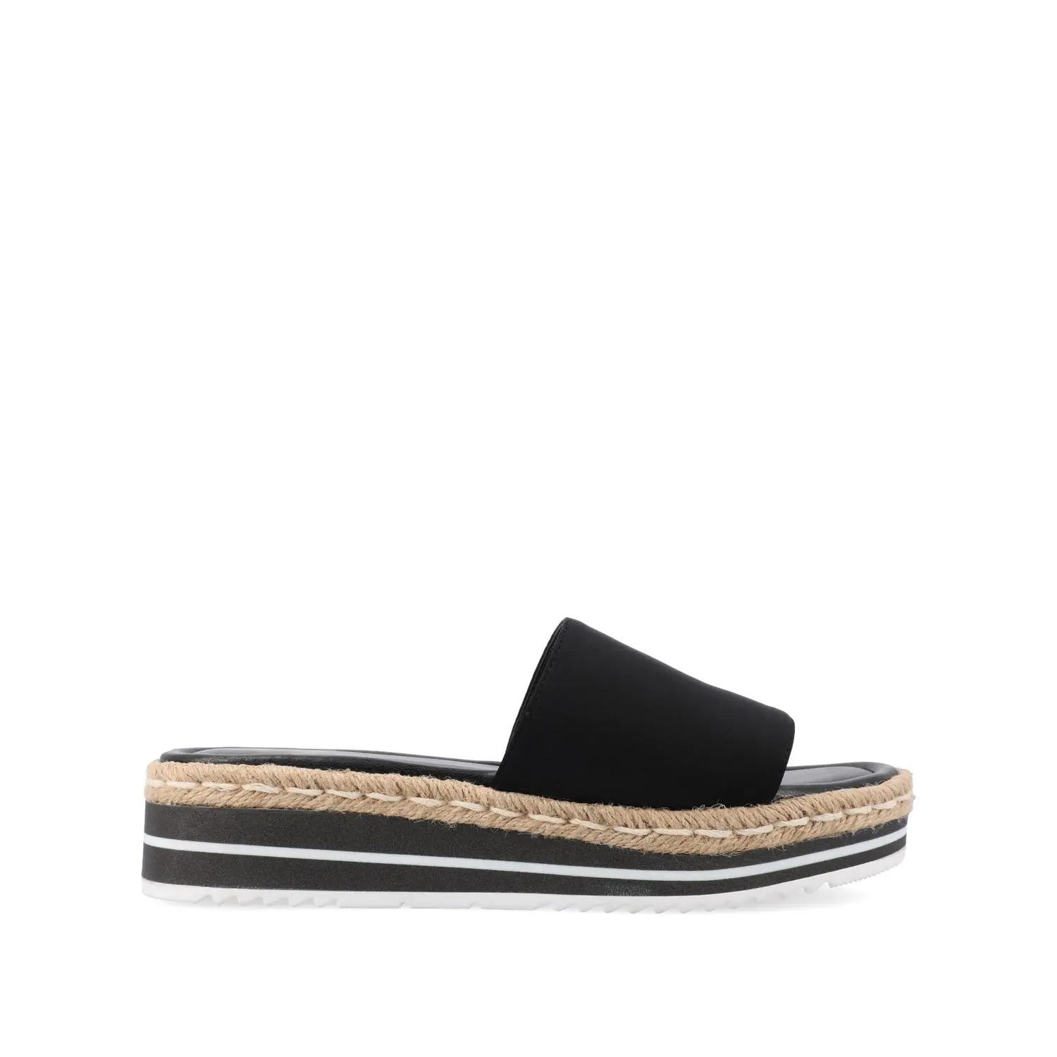 ROSEY ESPADRILLE WEDGE HEELED SLIDE SANDALS - Black Fabric