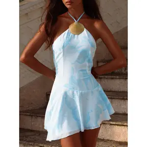 Myka Shell Halter Mini Dress Blue Floral