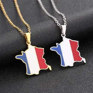 French map necklace unisex couple jewelry souvenir  golden plated no fading perfect gift