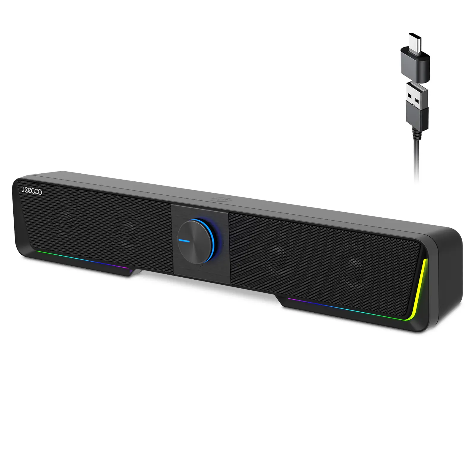 Jeecoo A40 PC Speakers Computer Sound Bar for Desktop Monitor Laptop, Stereo Sound with Vibrating Diaphragms, Touch-Control Flowing LED, BT & USB Input (Not 3.5mm Jack) Audio