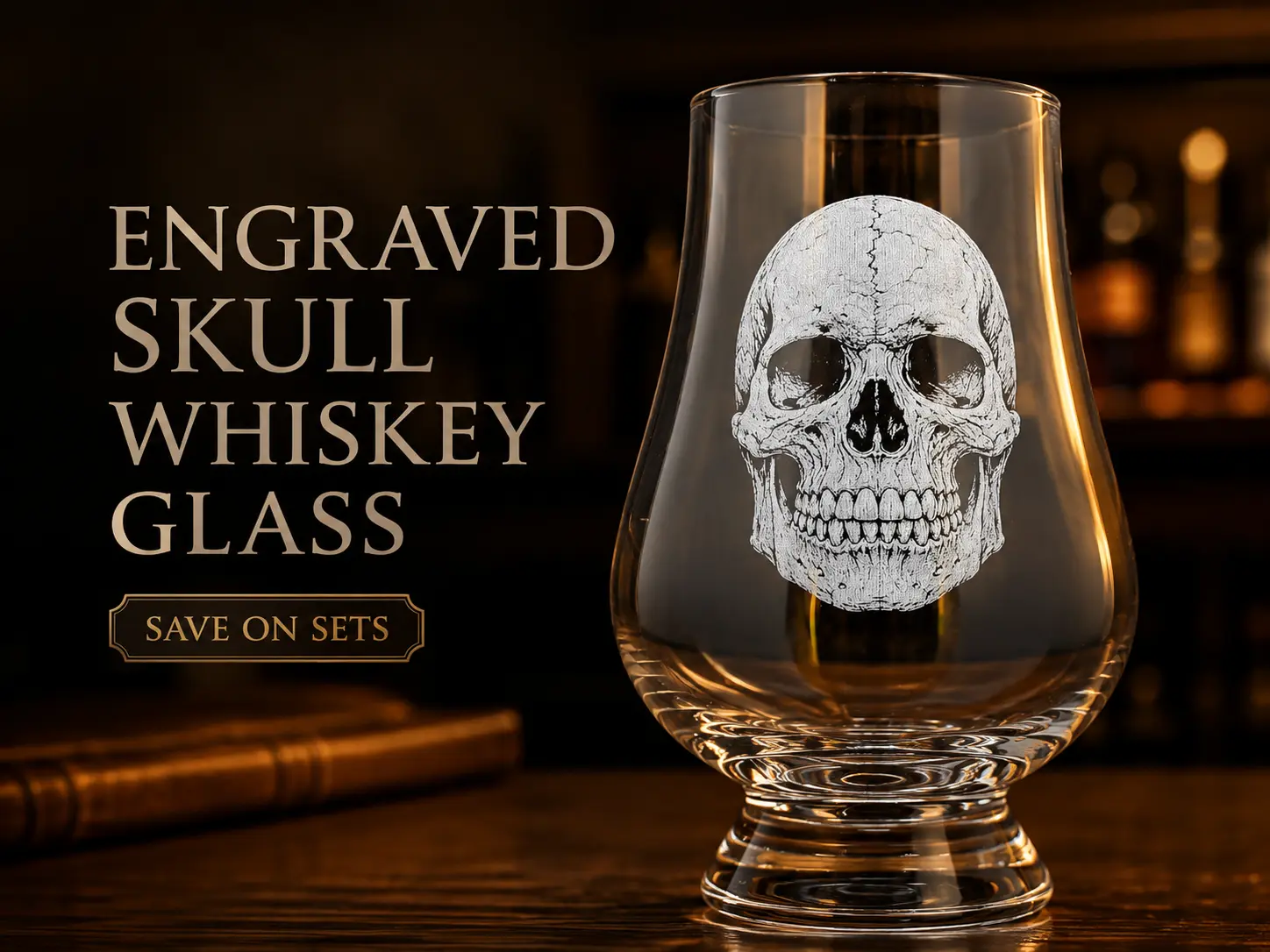 Engraved Anatomical Skull Whiskey Tasting Glass, Gothic Bourbon Glass and Unique Gift for Him