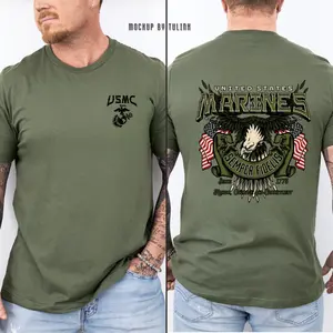 USMC Semper Fidelis T-Shirt, Eagle & American Flag Design, Unisex Gildan Cotton Streetwear, Marine Corps Veteran Gift