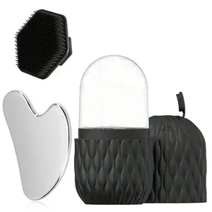Facial Care Tool Set with Ice Roller, Stainless Steel Gua Sha, Silicone Face Cleansing Brush, Skin Cleaning, Facial Massage, Facial Cleanser Brush