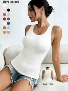 Women's Round Neck Strapless Vest, Summer Slim Fit Sleeveless Casual Top, Simple Fashion, Sporty Style, All Season Multicolor