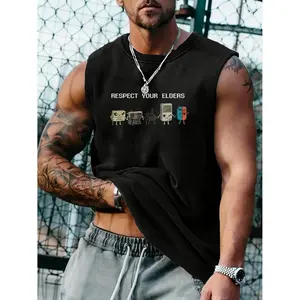 Unisex Vests Respect Your Elders Retro Gamer Vests Nostalgic 90s Pixel Art Controller Graphic Vests Oversize Trend Gift for Him Her Cotton Vests