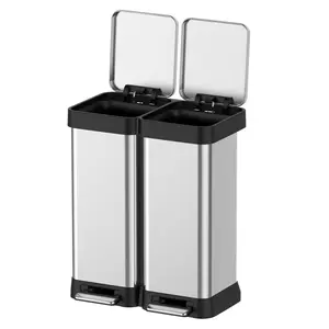 【GARVEE】13 Gallon (2x25L) Step-Open Dual Trash and Recycling Bin with Soft-Close Lid, Fingerprint Proof Stainless Steel, Modern Minimalistic Design for Home, Kitchen, Laundry, Office, Bedroom, Bathroom, No Inner Bucket