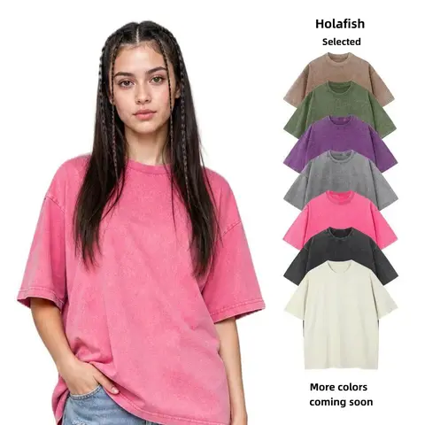 KEEPSHOWING Women's Oversized Basic Retro Streetwear Cotton T-Shirt - Acid Washed Faded Finish, Baggy Short Sleeve, Comfortable Fabric, Casual Gym Workout Back to School Top