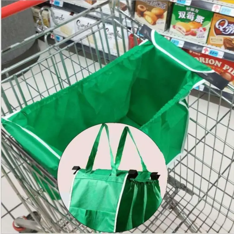 Reusable Folding Shopping Cart Bag with Handles, Grocery Bags, Foldable Shopping Bags, Non-Woven Fabric, Space-Saving Clip Design for Groceries or Outings, Durable Lightweight Tote with Sturdy Handle, Grocery Bag Carrier