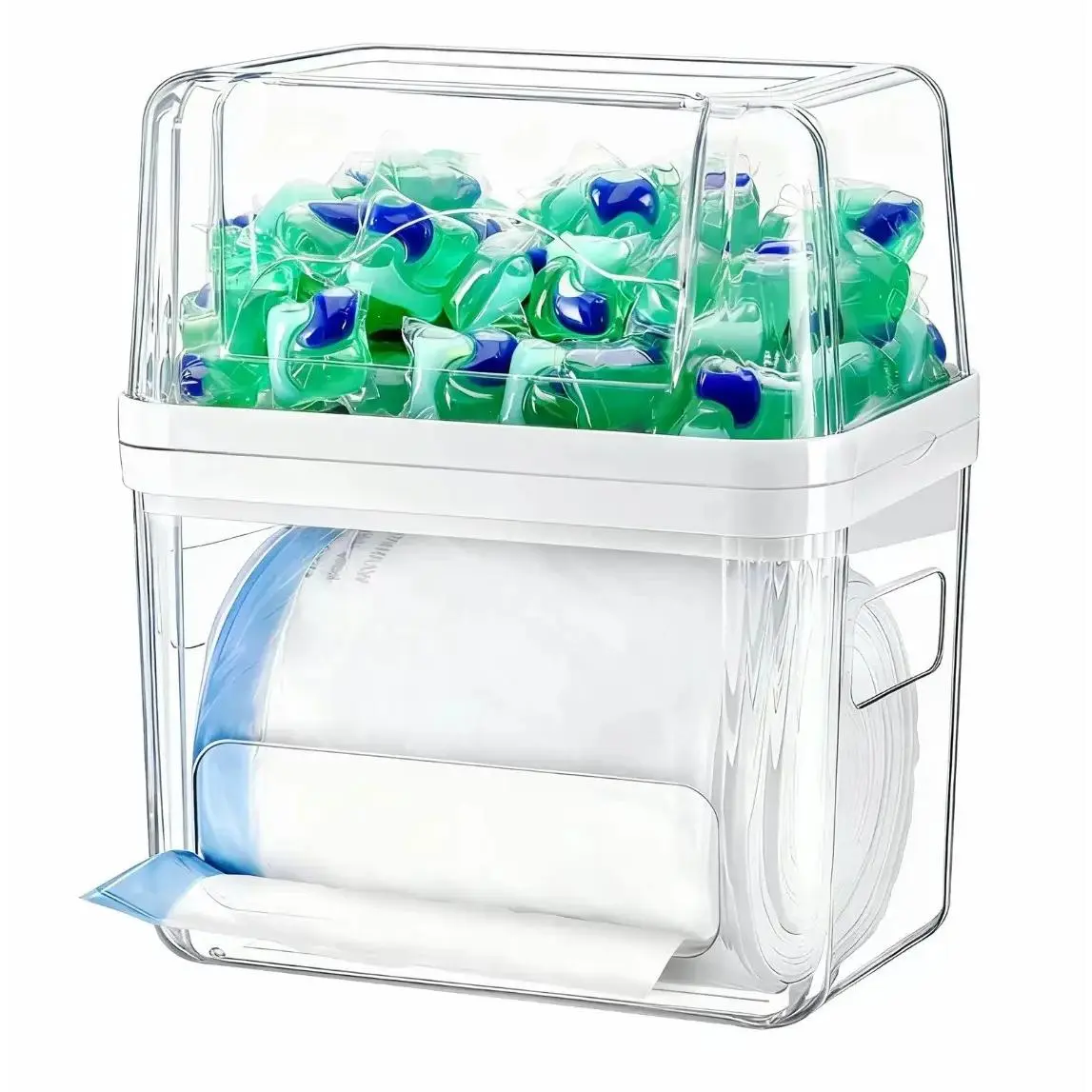 Bag Dispenser Laundry Pods Container 3 in 1 Garbage Bag Organizer Dishwasher Pod Cleaner Tablets Holder Clear Acrylic Pantry Organizers Kitchen Under Sink Storage Box Valentine's Day gift