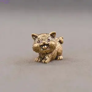 Brass Chinese Zodiac Dog Figurine Feng Shui Lucky Wealth Statue Vintage Home Office Desk Decor Ornament Handcrafted Metal Art Perfect Gift for Family Friends