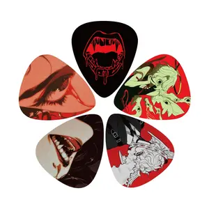 5 Pack 0.71mm Guitar Picks Gothic Anime Dark Style, Comfortable Grip Easy Play, Bloody Sharp Teeth Pattern Punk Emo Band Stage Performance