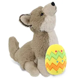 DolliBu Super Soft Howling Wolf Easter Stuffed Animal - 10.5 in, 100% Polyester, Dots, Zig Zag, Customization, Dry Cleanable, Yellow Easter Egg Plush Toy, 1 Piece for Any Room