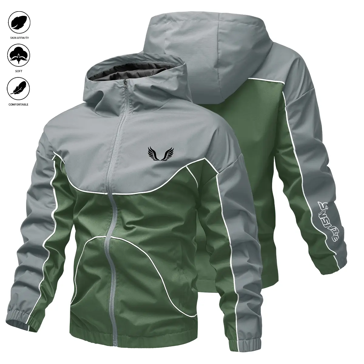 JOGWAVE men’s hooded jacket, autumn casual zip-up jacket, lightweight windproof outerwear, varsity-style sports jacket, fashionable casual men’s outerwear top, stylish design, long sleeves, menswear, strong fashion appeal, unisex streetwear style, retro Y