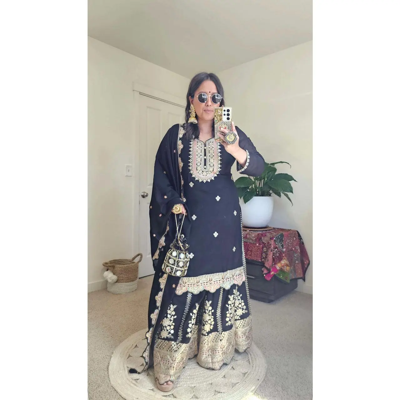 Women's Sharara Suit Set in Premium Chinnon Fabric with Heavy Sequin Embroidery - 3-Piece Festive Kurta, Palazzo Pant & Soft Dupatta, Lady, Tunic, Divider Pants, Elegant, Heavy Zari And Sequin Embroidery, 3-Piece Suit, Sharara Look, Festive Wear