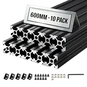 VEVOR 10PCS 2020 Aluminum Extrusion Profile, 23.62 Inch 600 mm, T Slot European Standard Anodized Linear Rail, High-Strength Extruded Aluminum Rail, for 3D Printer Parts and CNC DIY Workbench, Black