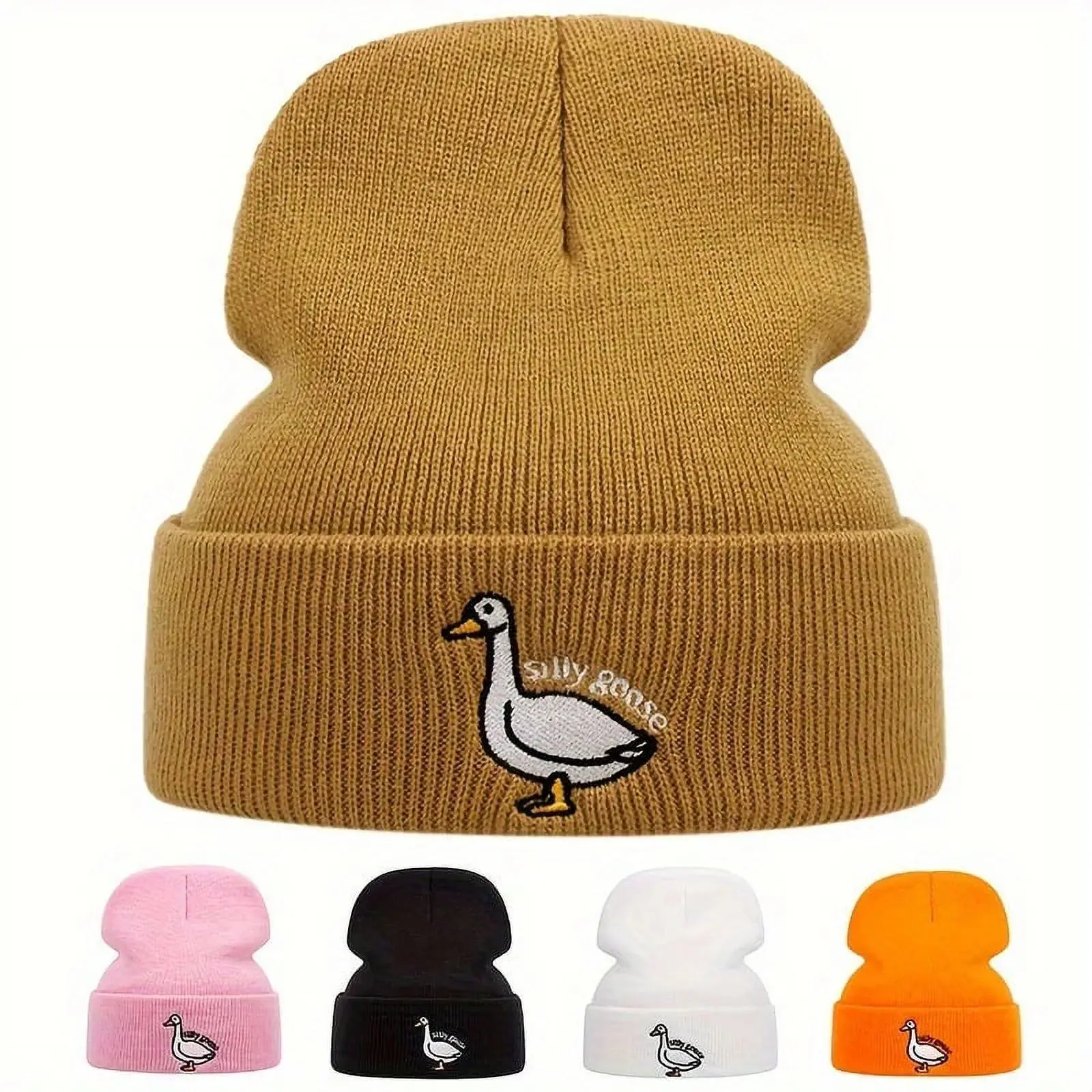 Adorable Cartoon Embroidery Silly Goose Beanie Hat - Warm Winter Knit Cap for Outdoor Fun, Hip Hop Casual Comfort for Men and Women, Perfect Gift