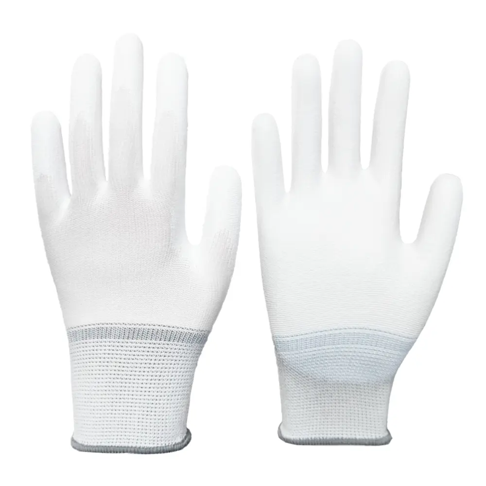 10 Pairs PU Coated Ultra-Thin Lightweight Anti-Slip Wear-Resistant Safety Gloves, Nylon Embroidery Gloves for Sewing Machines Work Gloves