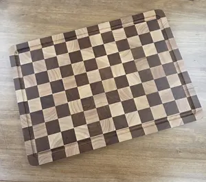 End Grain Checkerboard Pattern Wood Cutting Board - Reversible Solid Wood Country Style Wooden