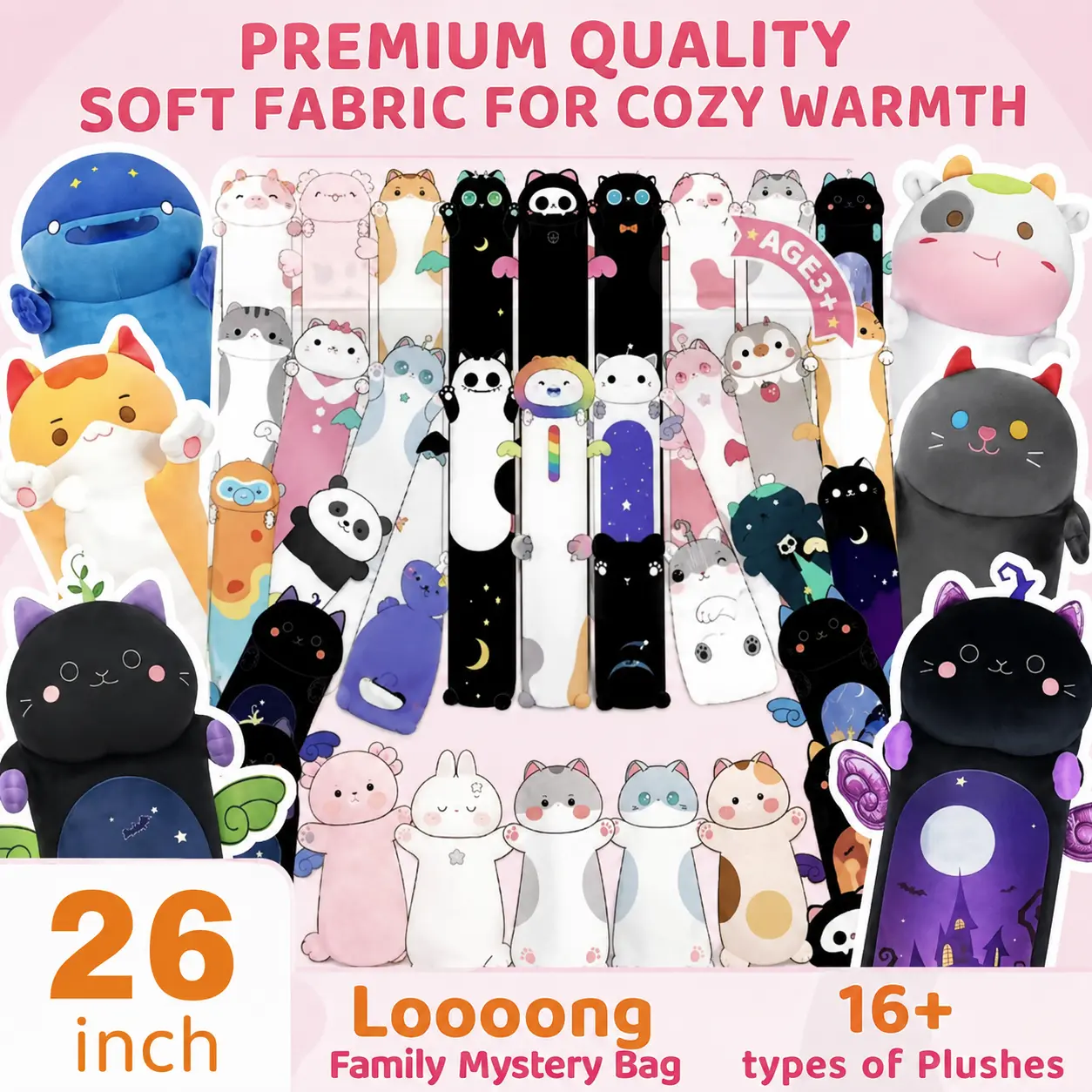 26-Inch Random Bag Plush Toys, Kawaii Stuffed Animals, Surprise Gift for Kids, Ideal for Halloween, Christmas, 26 Inches