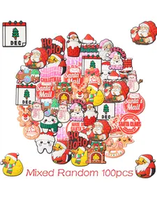 25-100pcs Christmas Day Theme PVC Shoe Charms, Cute Santa Cane Candy Socks Lollipop, Dazzling Christmas Tree Snowman Slogan Gifts